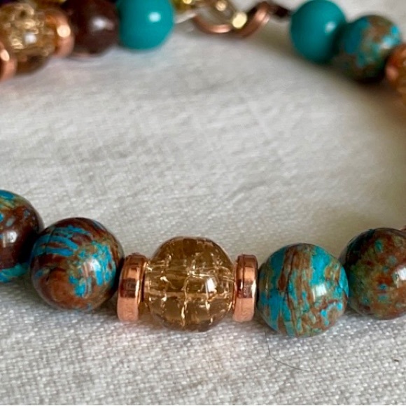 Sea Jasper, Copper and Crystal Healing Bracelet. - Picture 3 of 5